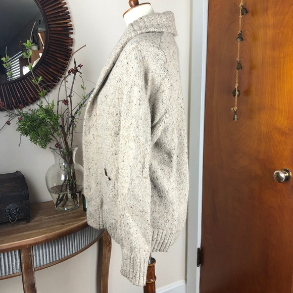 VINTAGE Wool Blend Grandpa Cardigan Sweater Cream Large - Picture 6 of 7